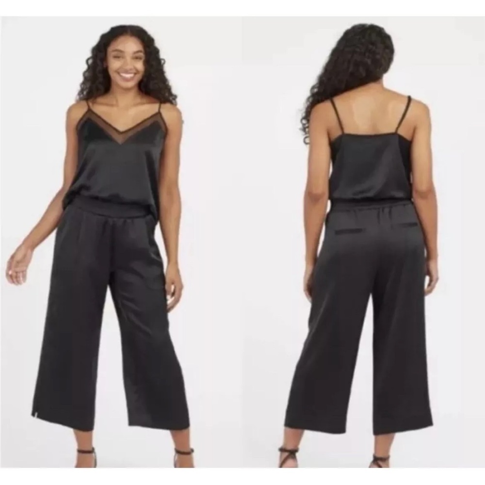 SPANX Black Wide Leg Satin Jumpsuit